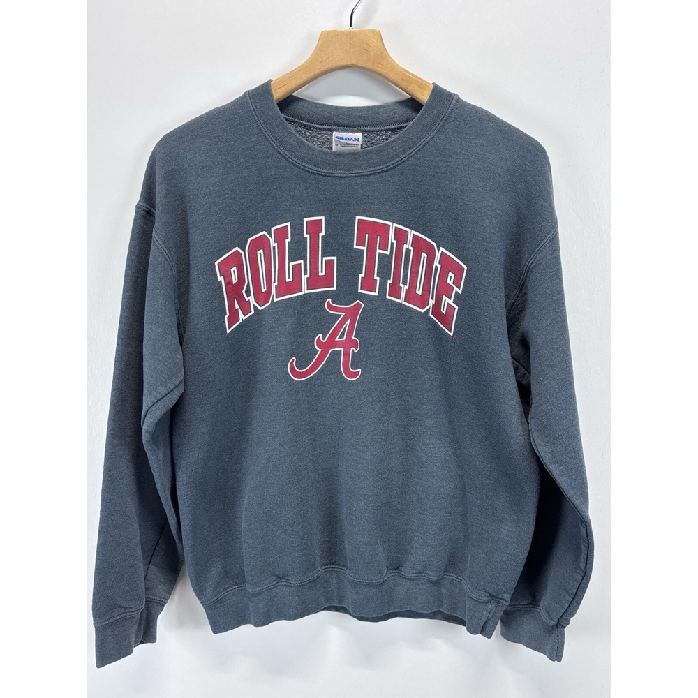 Vtg Gildan University Of Alabama Roll Tide Sweatshirt Sz Medium Men's Grey Crew - Picture 1 of 4